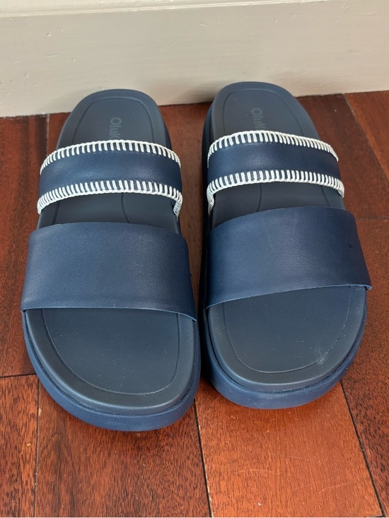 Olukai sz 8 Pae Leather Slides Platform Sandals Mood Indigo Blue - Picture 2 of 8